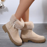 Botas de pelúcia quentes inverno moda zíper lateral bota de neve para mulheres ao ar livre sapatos de salto baixo engrossados