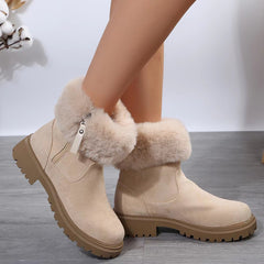 Botas de pelúcia quentes inverno moda zíper lateral bota de neve para mulheres ao ar livre sapatos de salto baixo engrossados