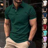 Camisa polo de manga curta de verão masculina cor sólida botão lapela botão top