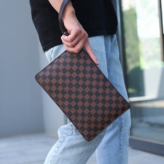 Cartera de mano informal de negocios a cuadros de poliuretano suave para hombre