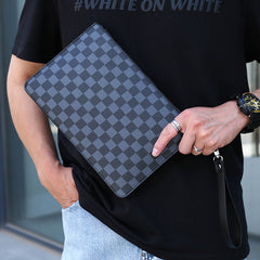 Cartera de mano informal de negocios a cuadros de poliuretano suave para hombre