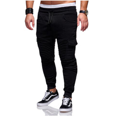 Men's Pleated Stitching Fitness Pants With Large Side Pockets