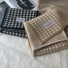 Bufanda con estampado de pata de gallo y ondas para mujer, estilo coreano, versátil, de punto, de lana cálida de doble cara