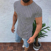 Listrado gola redonda manga curta masculino