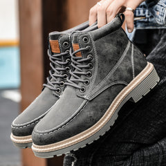 Botas de cuero para trabajo informal para hombre, zapatos cálidos de invierno para hombre