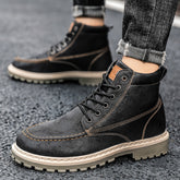 Botas de couro masculinas casuais para trabalho, calçados masculinos quentes para o inverno