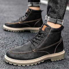 Botas de cuero para trabajo informal para hombre, zapatos cálidos de invierno para hombre