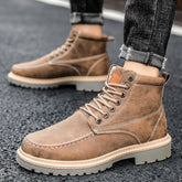 Botas de couro masculinas casuais para trabalho, calçados masculinos quentes para o inverno
