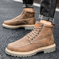 Botas de cuero para trabajo informal para hombre, zapatos cálidos de invierno para hombre