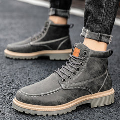 Botas de cuero para trabajo informal para hombre, zapatos cálidos de invierno para hombre