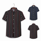 Camisa informal de manga corta con rayas y bloques de color para playa y estilo callejero para hombre