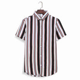 Camisa informal de manga corta con rayas y bloques de color para playa y estilo callejero para hombre
