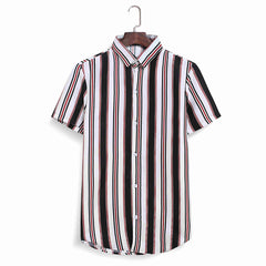 Camisa informal de manga corta con rayas y bloques de color para playa y estilo callejero para hombre