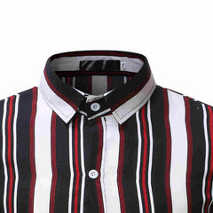 Camisa informal de manga corta con rayas y bloques de color para playa y estilo callejero para hombre