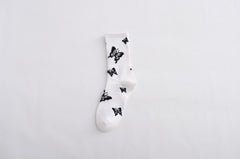 Meias estilo explosivo femininas de tubo médio borboleta meias femininas casuais