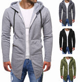 Solid Color Mid Length Large Size Men's Hooded Sweater Casual Zipper Cardigan