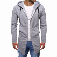 Cor sólida comprimento médio tamanho grande suéter masculino com capuz casual zíper cardigan