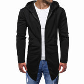Solid Color Mid Length Large Size Men's Hooded Sweater Casual Zipper Cardigan