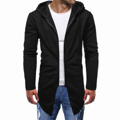 Cor sólida comprimento médio tamanho grande suéter masculino com capuz casual zíper cardigan