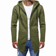 Cor sólida comprimento médio tamanho grande suéter masculino com capuz casual zíper cardigan