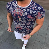 Top estampado gola redonda manga curta slim