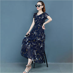 Taobao Edição Especial Produtos Floral Saia Longa, Vestido Feminino Plus Size, Magro e Gordo Mm, Vestido de Chiffon Estampado Boutique, Redução de Idade