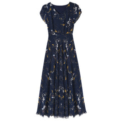 Taobao Edição Especial Produtos Floral Saia Longa, Vestido Feminino Plus Size, Magro e Gordo Mm, Vestido de Chiffon Estampado Boutique, Redução de Idade