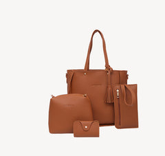 Versión coreana de bolso de mano de un solo hombro con borlas de color sólido, bolso de mujer de cuatro piezas