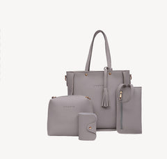 Versión coreana de bolso de mano de un solo hombro con borlas de color sólido, bolso de mujer de cuatro piezas