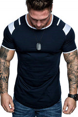 Versión ligera para hombre de la camiseta de cuello redondo de primavera, cuello redondo, algodón, manga corta deportiva