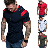 Versão leve masculina da camiseta de gola redonda primavera gola redonda algodão esportes mangas curtas