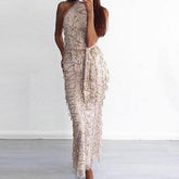 Vestido largo de lentejuelas con flecos