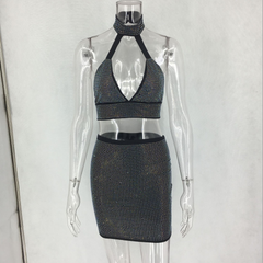 Vestido feminino diamantes conjunto de duas peças