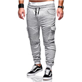 Men's Pleated Stitching Fitness Pants With Large Side Pockets