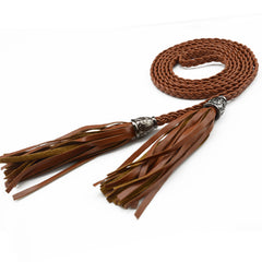 Cinto feminino trançado com borla decorativa na cintura