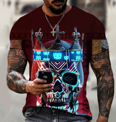 Camiseta de manga corta con estampado 3D de calaveras para hombre, estilo casual y atractivo