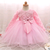 Vestido de niña de manga larga vestido de novia infantil rosa falda