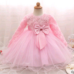Vestido de niña de manga larga vestido de novia infantil rosa falda