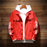 Nova jaqueta jeans estampada masculina tendência de outono