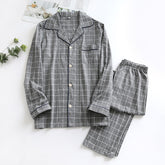 Pijama fino xadrez de outono mangas compridas solto tamanho grande