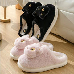 Pantufas de gato de algodão, macias, confortáveis, quentes, para casal, slip-on, casa, fofas, rosto de gato, pantufas para inverno