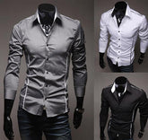 Camisa Masculina Moda Algodão Slim Camisa Masculina Manga Longa Alta Qualidade Casual Preto Branco Cinza Camisa Masculina Para Homens