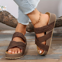 Women’s braided thick sole slippers – comfy, casual, with stylish cross straps