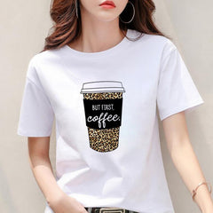 Tecido Modal Feminino Estampa de Leopardo Estampa de Coração Nova Manga Curta