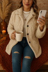 Textured jacquard long coat for women, perfect for autumn and winter.