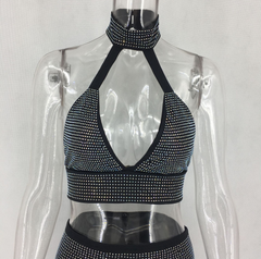 Vestido feminino diamantes conjunto de duas peças