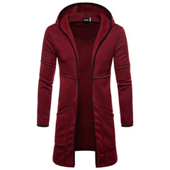 Men's Long Sleeve Mid-length Cardigan Hooded Solid Color Men's Youth Sweater