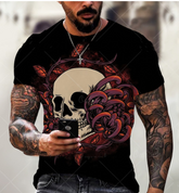 Crânio 3D Impressão Masculina Manga Curta Bonito Masculino Casual