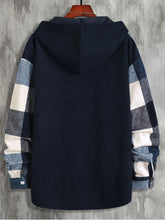 Camisa masculina de manga comprida com capuz e bolso xadrez com espessura externa