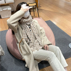 Cachecol xale externo com design pied-de-poule em cashmere feminino